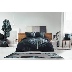 Beddengoed Tropical katoensatijn - zwart/groen - 155x220cm + kussen 80x80cm