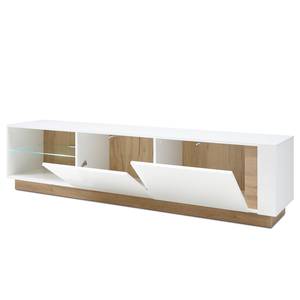 Tv-meubel Cailla hoogglans wit/eikenhouten look - Hoogglans wit - Breedte: 188 cm