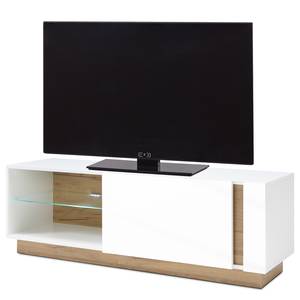 Tv-meubel Cailla hoogglans wit/eikenhouten look - Hoogglans wit - Breedte: 138 cm