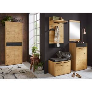 Meuble d’entrée Levio Placage en bois véritable - Chêne - Noir - Largeur : 61 cm - Butoir à gauche