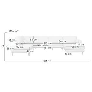 Zithoek BOVLUND Structuurstof Talta: Crèmekleurig - Longchair vooraanzicht rechts/Ottomaan links