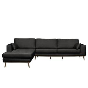 Ecksofa BOVLUND mit Longchair Strukturstoff Talta: Schwarz - Longchair davorstehend links