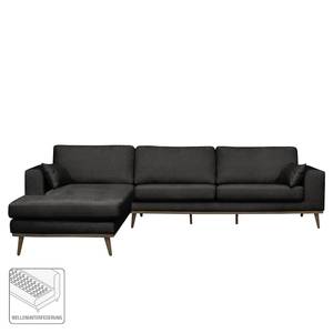 Ecksofa BOVLUND mit Longchair Strukturstoff Talta: Schwarz - Longchair davorstehend links