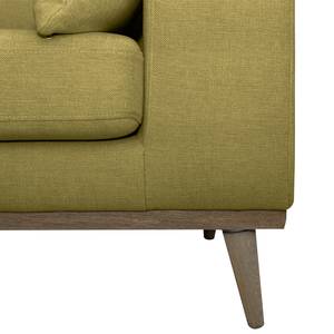 Canapé d’angle BOVLUND avec ottomane Tissu structuré Talta: Vert olive - Méridienne longue à gauche (vue de face)