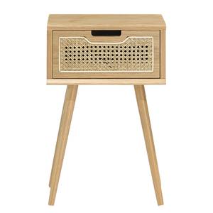 Table de chevet Evran Beige - En partie en bois massif - 40 x 61 x 30 cm