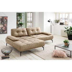 Ecksofa Linville Antiklederlook - Microfaser Torne: Hellbraun - Breite: 258 cm - Longchair davorstehend links - Ohne Kopfstütze