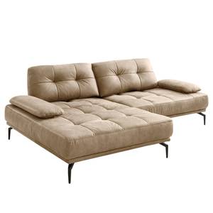 Ecksofa Linville Antiklederlook - Microfaser Torne: Hellbraun - Breite: 258 cm - Longchair davorstehend links - Ohne Kopfstütze