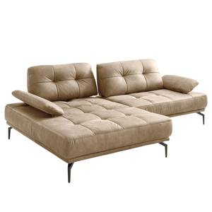 Ecksofa Linville Antiklederlook - Microfaser Torne: Hellbraun - Breite: 258 cm - Longchair davorstehend links - Ohne Kopfstütze