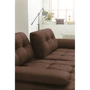 Hoekbank Linville echt leer - Leer Poas: Chocoladebruin - Breedte: 258 cm - Longchair vooraanzicht links - Zonder hoofdsteun