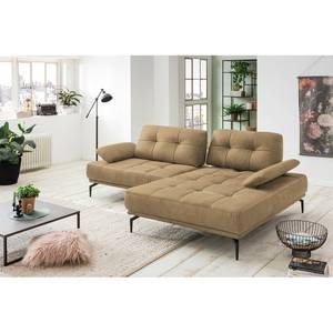 Ecksofa Linville Echtleder - Echtleder Poas: Cappuccino - Breite: 258 cm - Longchair davorstehend rechts - Mit Kopfstütze