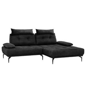 Ecksofa Linville Echtleder - Echtleder Poas: Schwarz - Breite: 258 cm - Longchair davorstehend rechts - Mit Kopfstütze