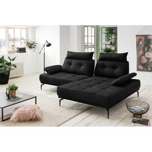 Ecksofa Linville Echtleder - Echtleder Poas: Schwarz - Breite: 258 cm - Longchair davorstehend rechts - Mit Kopfstütze