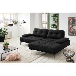 Ecksofa Linville Echtleder - Echtleder Poas: Schwarz - Breite: 258 cm - Longchair davorstehend rechts - Mit Kopfstütze