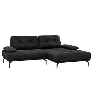 Ecksofa Linville Echtleder - Echtleder Poas: Schwarz - Breite: 258 cm - Longchair davorstehend rechts - Mit Kopfstütze