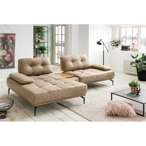 Ecksofa Linville Antiklederlook - Microfaser Torne: Hellbraun - Breite: 296 cm - Longchair davorstehend links - Ohne Kopfstütze