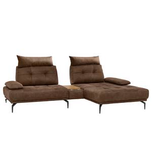 Ecksofa Linville Antiklederlook - Microfaser Torne: Dunkelbraun - Breite: 296 cm - Longchair davorstehend rechts - Mit Kopfstütze