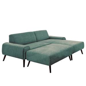 Ecksofa Bingham Webstoff - Webstoff Pras: Blau - Longchair davorstehend rechts - Mit Hocker