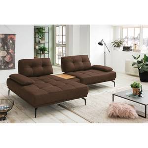 Hoekbank Linville echt leer - Leer Poas: Chocoladebruin - Breedte: 296 cm - Longchair vooraanzicht links - Zonder hoofdsteun