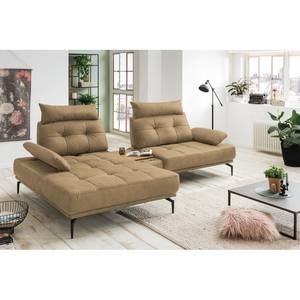 Ecksofa Linville Echtleder - Echtleder Poas: Cappuccino - Breite: 296 cm - Longchair davorstehend links - Mit Kopfstütze