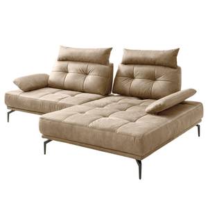 Ecksofa Linville Antiklederlook - Microfaser Torne: Hellbraun - Breite: 258 cm - Longchair davorstehend rechts - Mit Kopfstütze