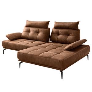 Ecksofa Linville Antiklederlook - Microfaser Torne: Rehbraun - Breite: 258 cm - Longchair davorstehend rechts - Mit Kopfstütze