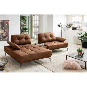 Ecksofa Linville Antiklederlook - Microfaser Torne: Rehbraun - Breite: 296 cm - Longchair davorstehend links - Ohne Kopfstütze