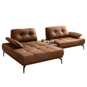 Ecksofa Linville Antiklederlook - Microfaser Torne: Rehbraun - Breite: 296 cm - Longchair davorstehend links - Ohne Kopfstütze