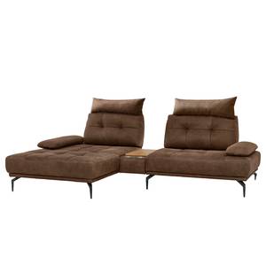 Ecksofa Linville Antiklederlook - Microfaser Torne: Dunkelbraun - Breite: 296 cm - Longchair davorstehend links - Mit Kopfstütze