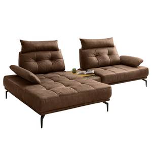 Ecksofa Linville Antiklederlook - Microfaser Torne: Dunkelbraun - Breite: 296 cm - Longchair davorstehend links - Mit Kopfstütze