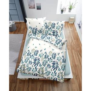 Parure de lit Feuilles Coton épais - Turquoise / Blanc - 135 x 200 cm + oreiller 80 x 80 cm