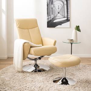 Relaxfauteuil Vincenzo (met hocker) echt leer/kunstleer - Crème