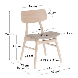 Eetkamerstoelen Varkaus I (set van 2) geweven stof/fineer van eikenhout & massief rubberboomhout - saharakleurig/eikenhout