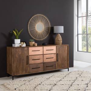 Sideboard Copp Mango massiv / Metall - Kupfer / Mango Dunkel