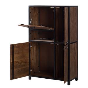 Highboard Moboki III Mango massiv / Metall - Mango Dunkel / Schwarz