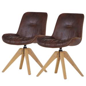 Gestoffeerde stoelen Wilbur (set van 2) microvezel/massief eikenhout - Vintage bruin