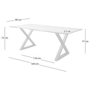 Houten eettafel met boomrand KAPRA Bruin acaciahout - 160 x 90 cm - Zilver - X-vorm -  Hoogte tafelblad: 2.5 cm