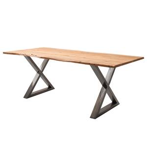 Table en bois massif KAPRA Acacia brun - 160 x 90 cm - Métal vintage - Forme en X - Épaisseur plateau : 2.5 cm