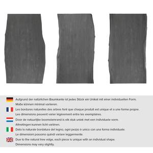 Massiver Baumkanten-Esstisch KAPRA Akazie Grau - 160 x 90 cm - Schwarz - Trapezförmig - Tischplattenstärke: 2.5 cm