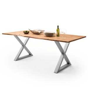 Table en bois massif KAPRA Acacia brun - 180 x 90 cm - Argenté - Forme en X - Épaisseur plateau : 2.5 cm