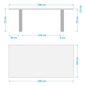 Massiver Baumkanten-Esstisch KAPRA Akazie Grau - 200 x 100 cm - Schwarz - Trapezförmig - Tischplattenstärke: 2.5 cm