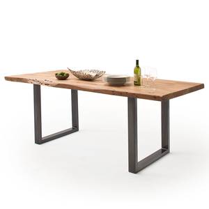 Table en bois massif KAPRA Acacia brun - 180 x 90 cm - Métal vintage - Forme en U - Épaisseur plateau : 5 cm