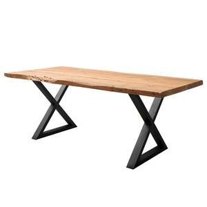 Table en bois massif KAPRA Acacia brun - 180 x 90 cm - Noir - Forme en X - Épaisseur plateau : 5 cm