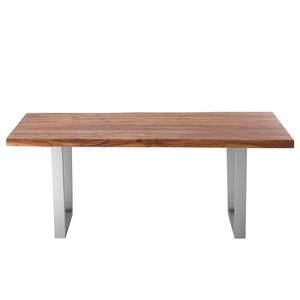 Table en bois massif KAPRA Acacia brun - 200 x 100 cm - Argenté - Trapézoïdal - Épaisseur plateau : 5 cm