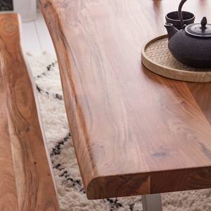 Table en bois massif KAPRA Acacia brun - 200 x 100 cm - Argenté - Trapézoïdal - Épaisseur plateau : 5 cm