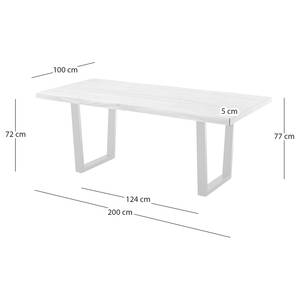 Massiver Baumkanten-Esstisch KAPRA Akazie Braun - 200 x 100 cm - Silber - Trapezförmig - Tischplattenstärke: 5 cm