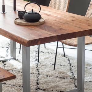 Table en bois massif KAPRA Acacia brun - 200 x 100 cm - Argenté - Forme en U - Épaisseur plateau : 5 cm