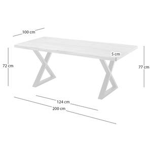 Massiver Baumkanten-Esstisch KAPRA Akazie Braun - 200 x 100 cm - Schwarz - X-Form - Tischplattenstärke: 5 cm