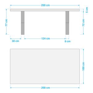 Massiver Baumkanten-Esstisch KAPRA Akazie Braun - 200 x 100 cm - Silber - X-Form - Tischplattenstärke: 5 cm