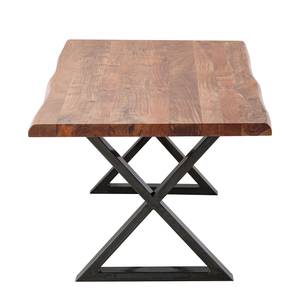 Table en bois massif KAPRA Acacia brun - 200 x 100 cm - Métal vintage - Forme en X - Épaisseur plateau : 5 cm