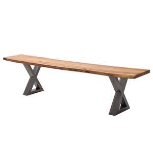 Banc en bois massif KAPRA Acacia brun - Largeur : 140 cm - Métal vintage - Forme en X